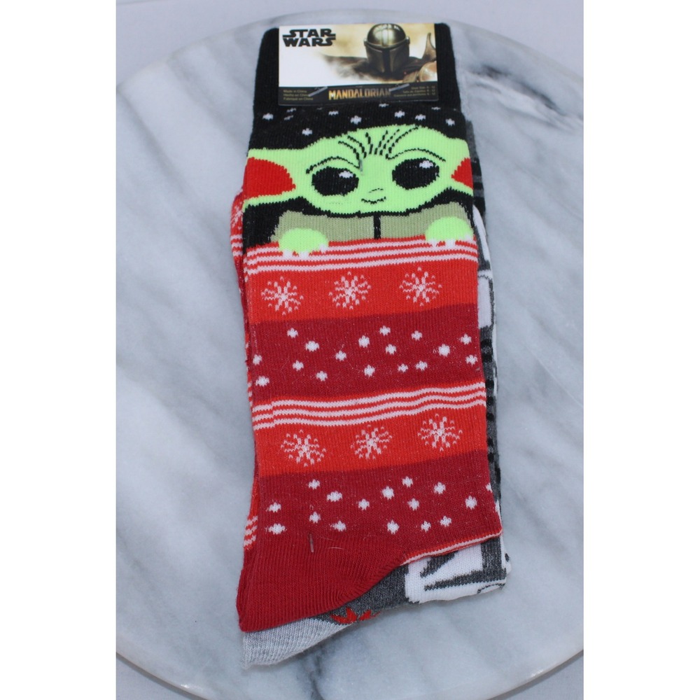 Star Wars Mandalorian Grogu Baby Yoda Holiday Crew Socks 2 Pack Shoe Size 6-12